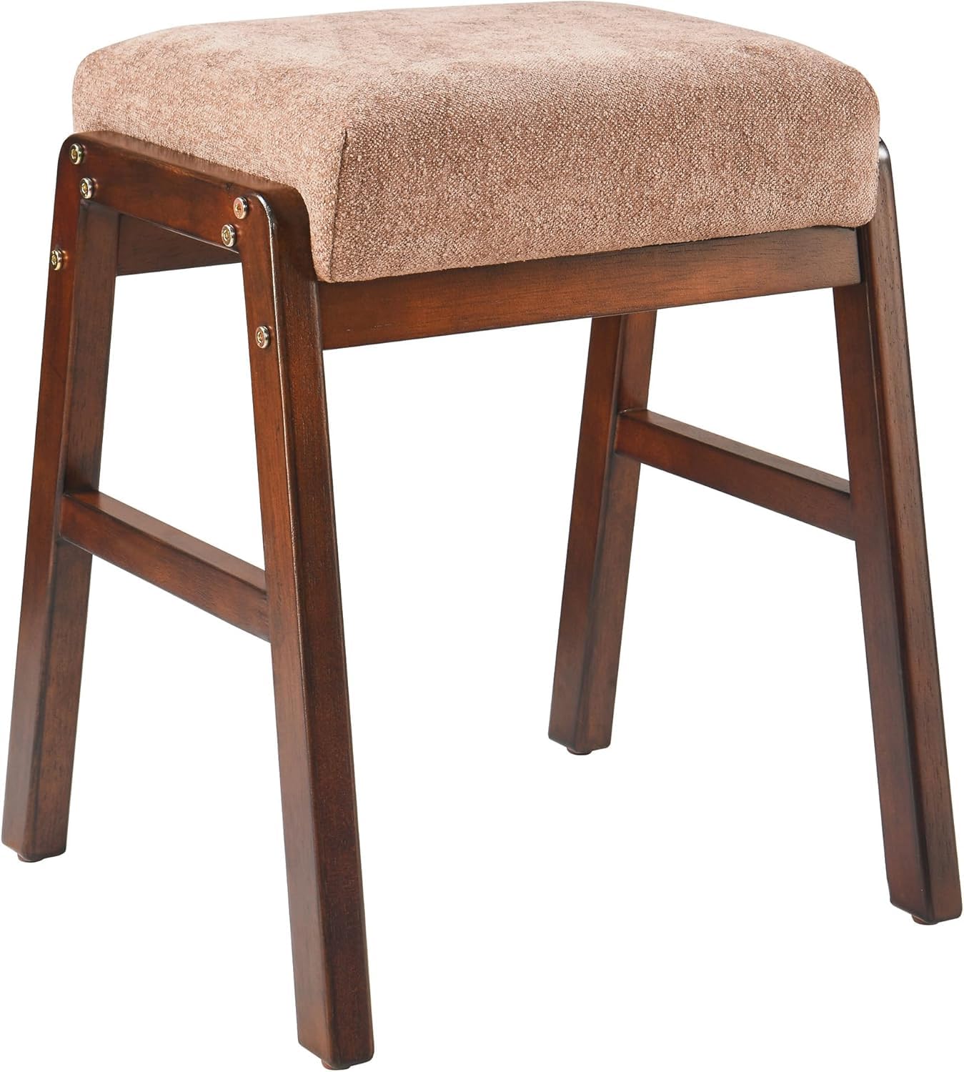 Taburete tapizado pequeño con patas de madera para espacios reducidos