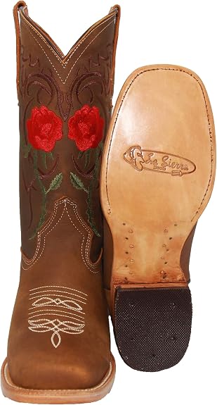 Amazon.com: Bota de cuero floral bordado vaquera de mujer, marrón, 5 :  Ropa, Zapatos y Joyería