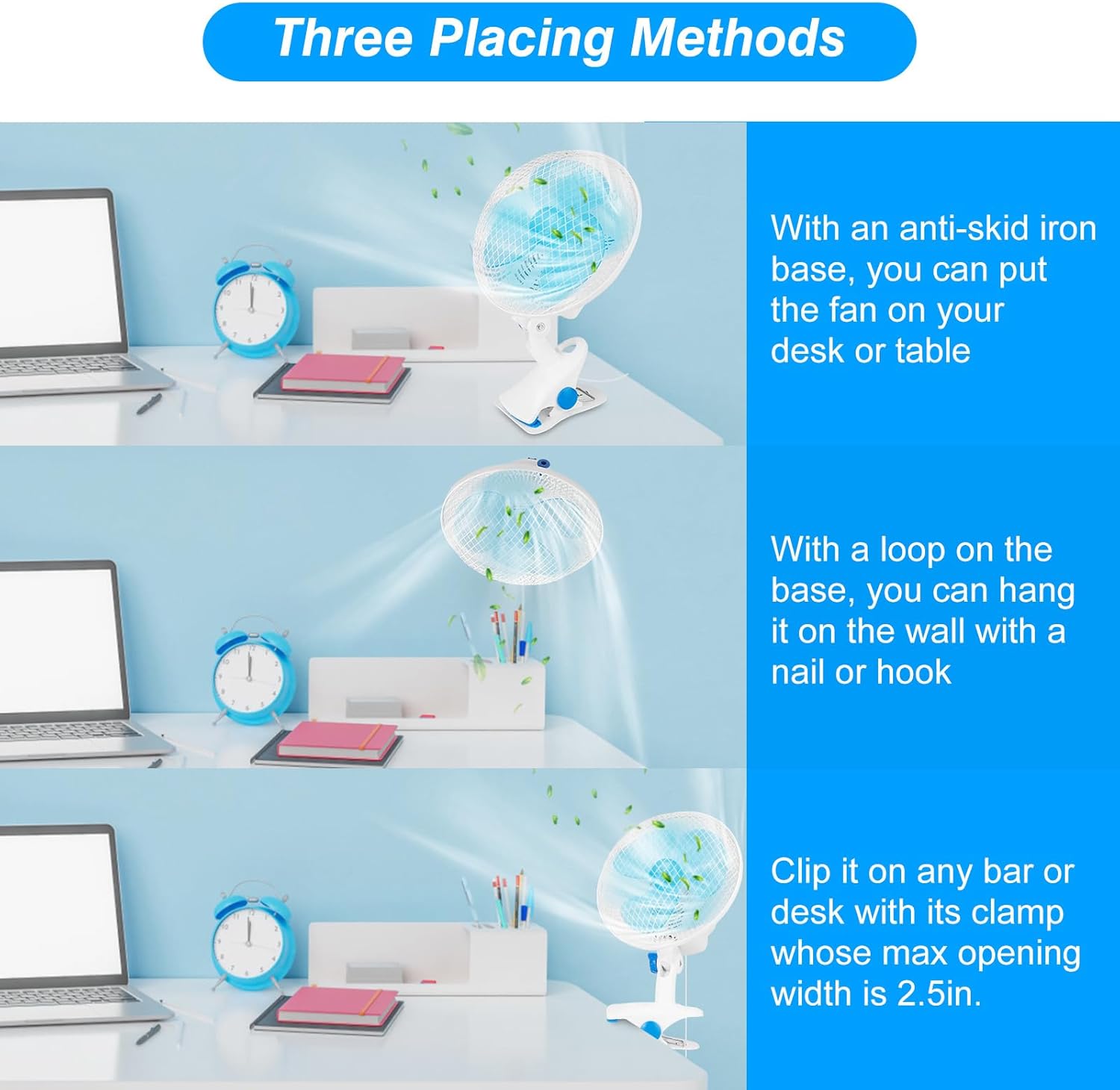 8.6" Clip On Fan, Portable Quiet Clamp Fan w/2 Speed, Auto Oscillation Personal Table Fan with Sturdy Clamp for Home Office Desk OutdoorCamping Travel w/ 3.94FT Cord