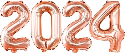 KatchOn, Globos de oro rosa 2024 con números de 16 pulgadas, globos de oro rosa 2024  Globos de oro rosa 2024 para suministros de fiesta de Año