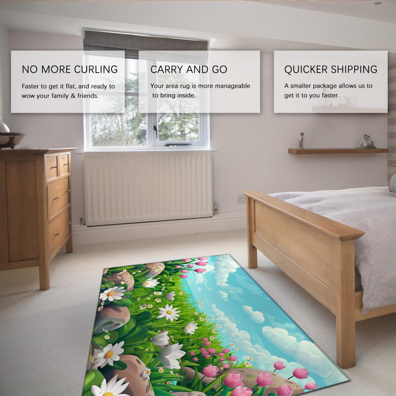 Tapis de Marguerite pour Fille garçon Chambre d’Enfant Tapis Floraux Modernes pour Chambre de bébé Salle de Jeux Tulipe Tapis de Sol pour Salle de Bain entrée Ciel Bleu 60x120cm