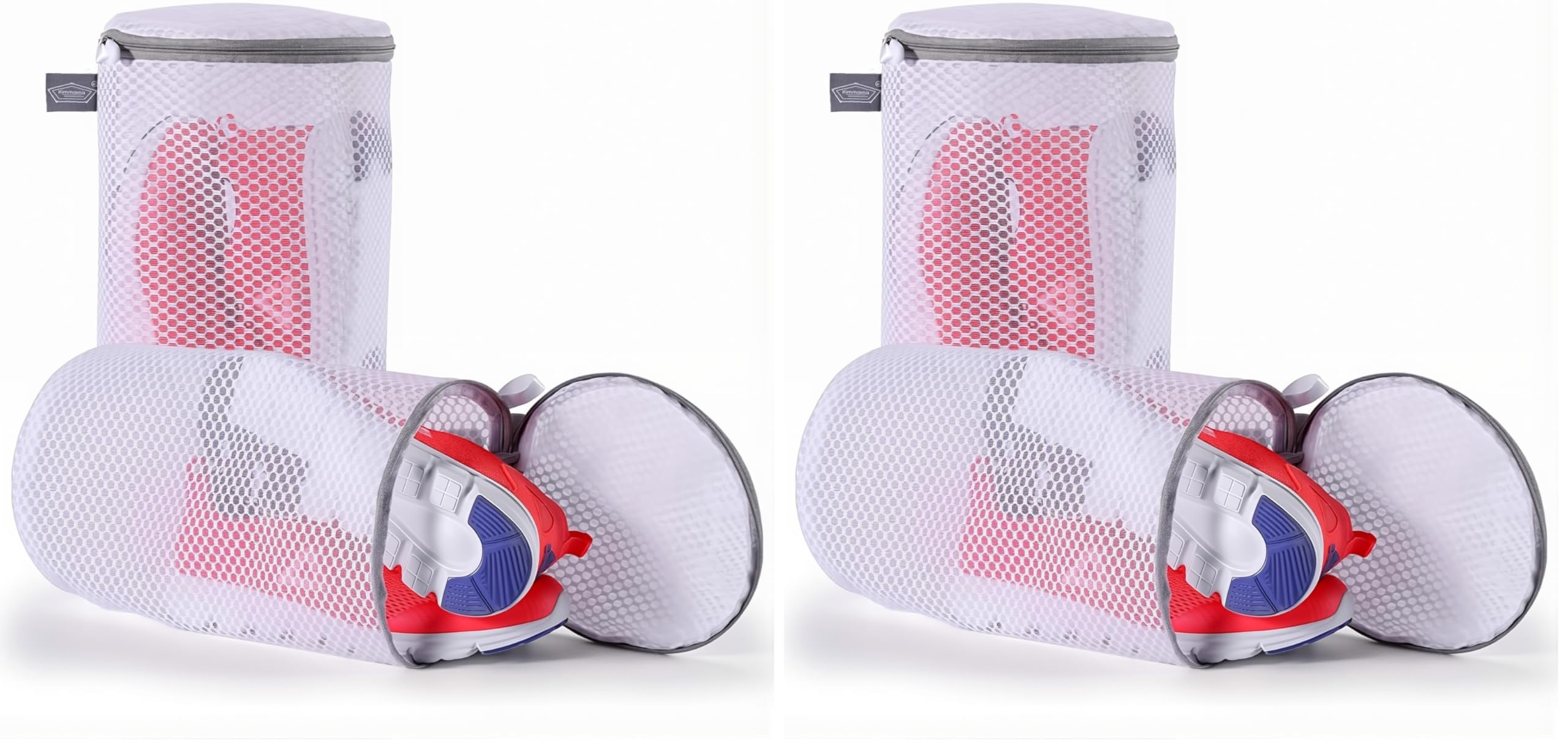 Kimmama Shoe Washing Machine Bag, Shoe Bag for Washing Machine, Mesh Laundry Bags for Sneakers, Footwear, Trainers, Slippers, Honeycomb Net, Grey Zipper, 7x15" (Pack of 2)