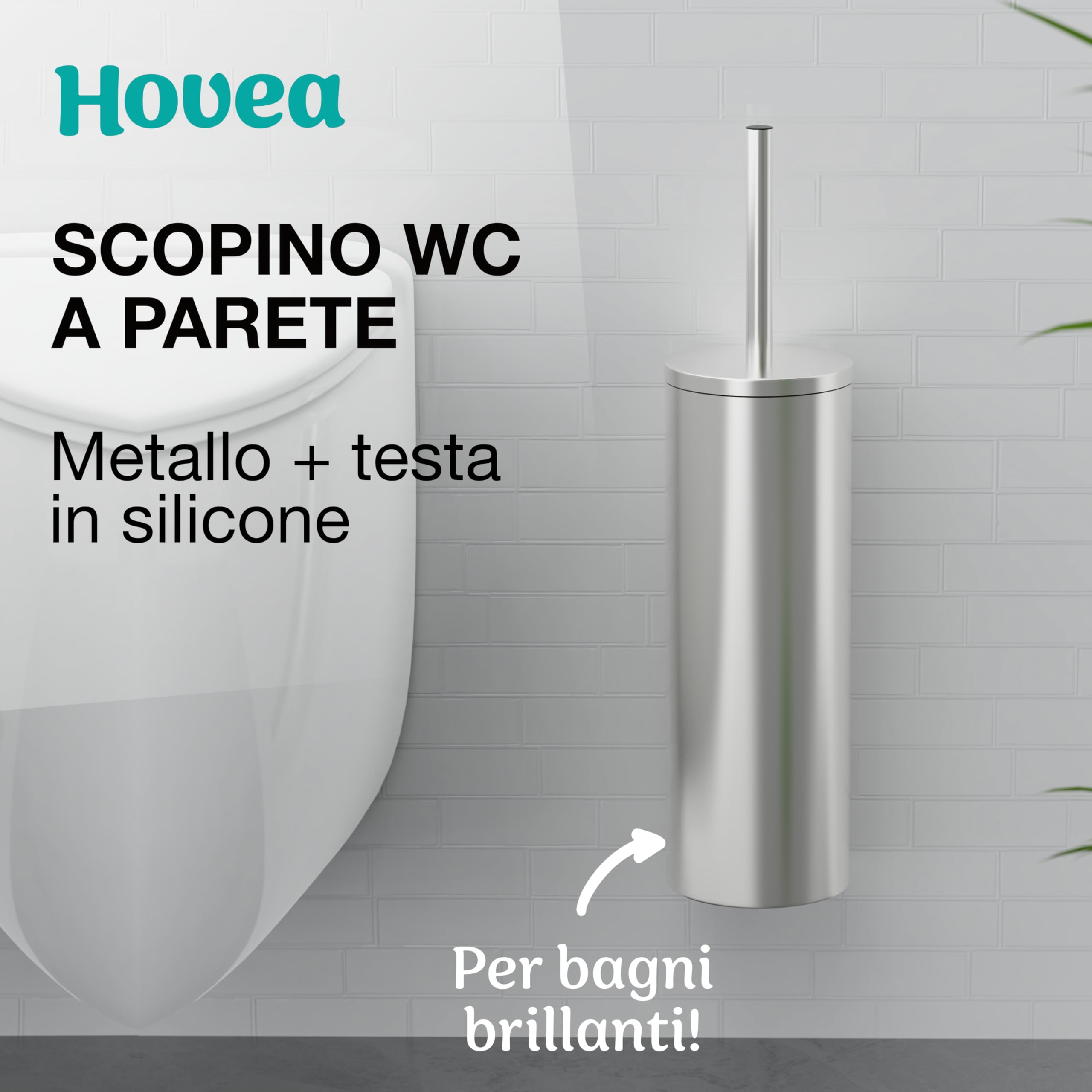 Scopino WC Sospeso - Scopino Silicone e Metallo - Nessuna Foratura - Montaggio a Parete con Adesivo o Vite - Acciaio Inox 304 - Porta Scopino Bagno WC - WC3611