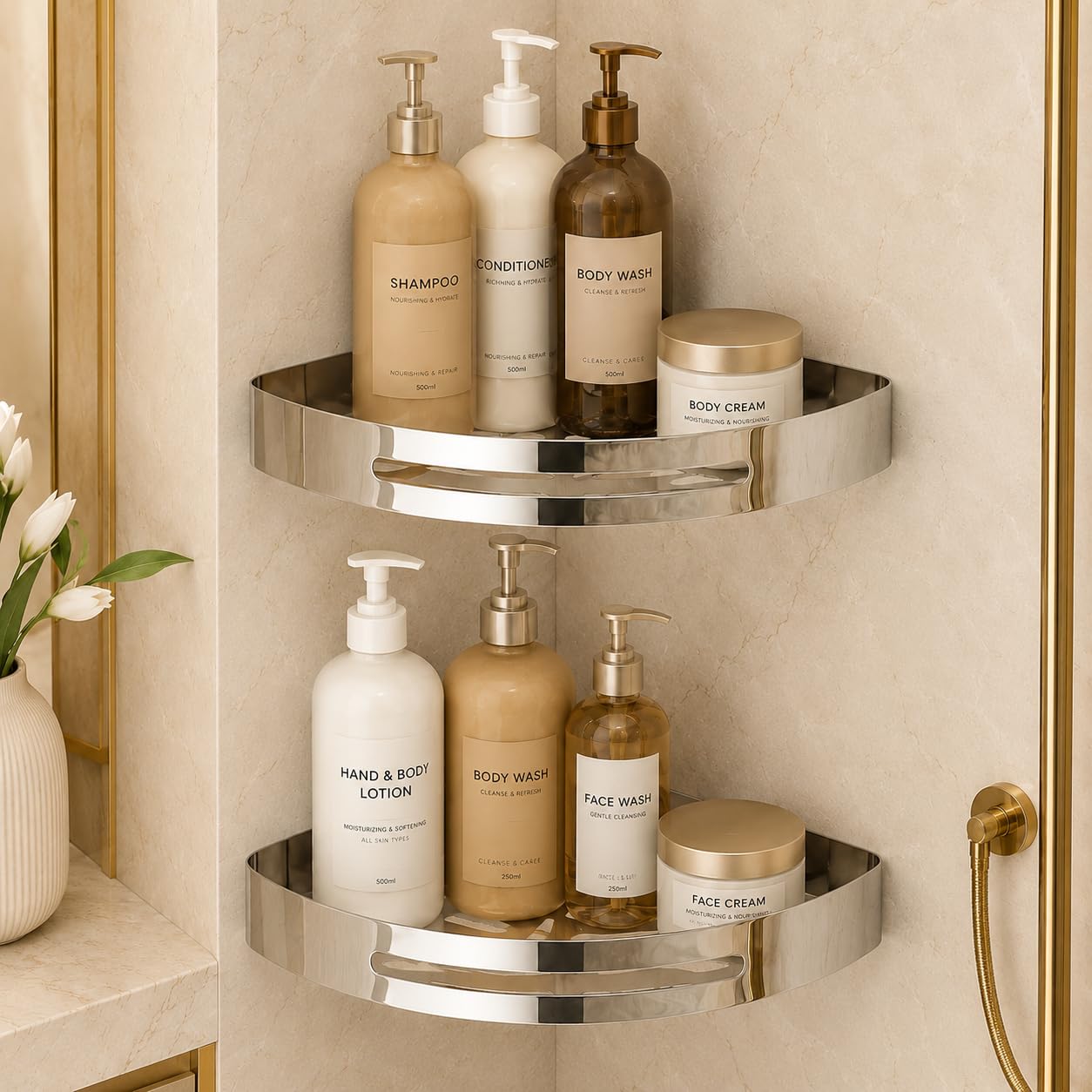 Self Adhesive Bathroom & Kitchen Corner/Shelf Organizer (Pack of 2) | SUS 304 Stainless Steel Rustproof Shelves | No Drill, Storage Rack for Bathroom & Shower Accessories (Corner Shelf)-picture-35