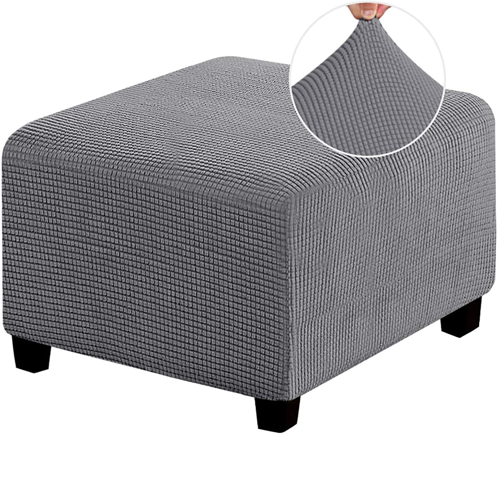 Pekrido Square Ottoman Cover, Stretch Ottoman Cover Washable Super Soft Universal pouffe cover with Elastic Bottom Anti-Slip Foot stool Jacquard Slipcovers,Light Gray