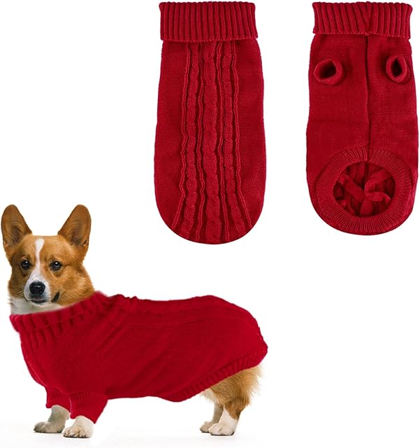 Turtleneck Dog Jumper, Winter Warmer Pet Clothes Dog Sweater Hoodies Vest Coat Outfit, Thicken Soft Pet Apparel Knitted Pullover for Small Medium Pets, Dogs, Puppy, Cats, Indoor, Outdoor-Red (Large)