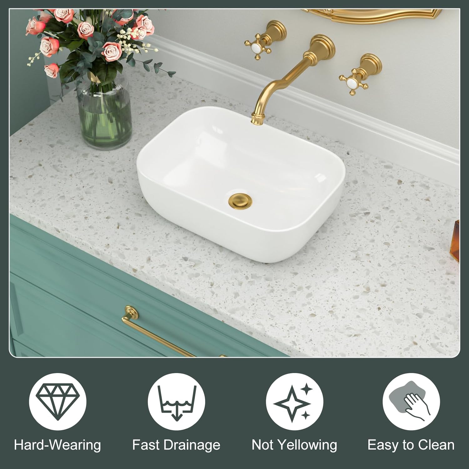 14.5x10 Inch Bathroom Sink Small Vessel Sink Above Counter White Porcelain Ceramic Bowl Small Vanity Sink Lavatory Wash Basin