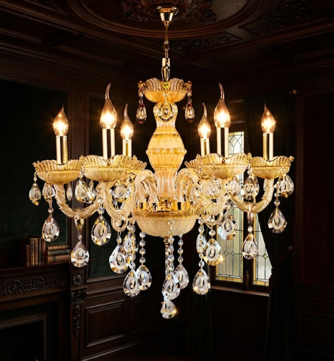 Sanleen Italian Chandelier - Antique Gold Crystal Light -7