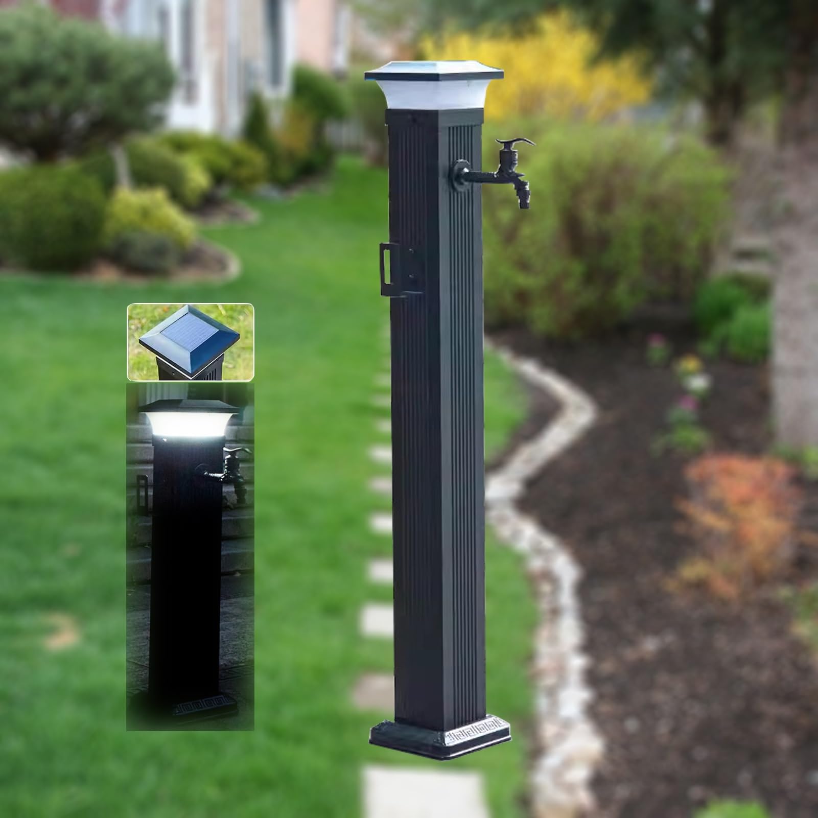 WOTZOV Outdoor Solar Led Light For Faucet - Freeze-Proof Water Column Garden Spigot Hydrant, Ideal For Winter Safety And Decoration，With Long Faucet 104CM