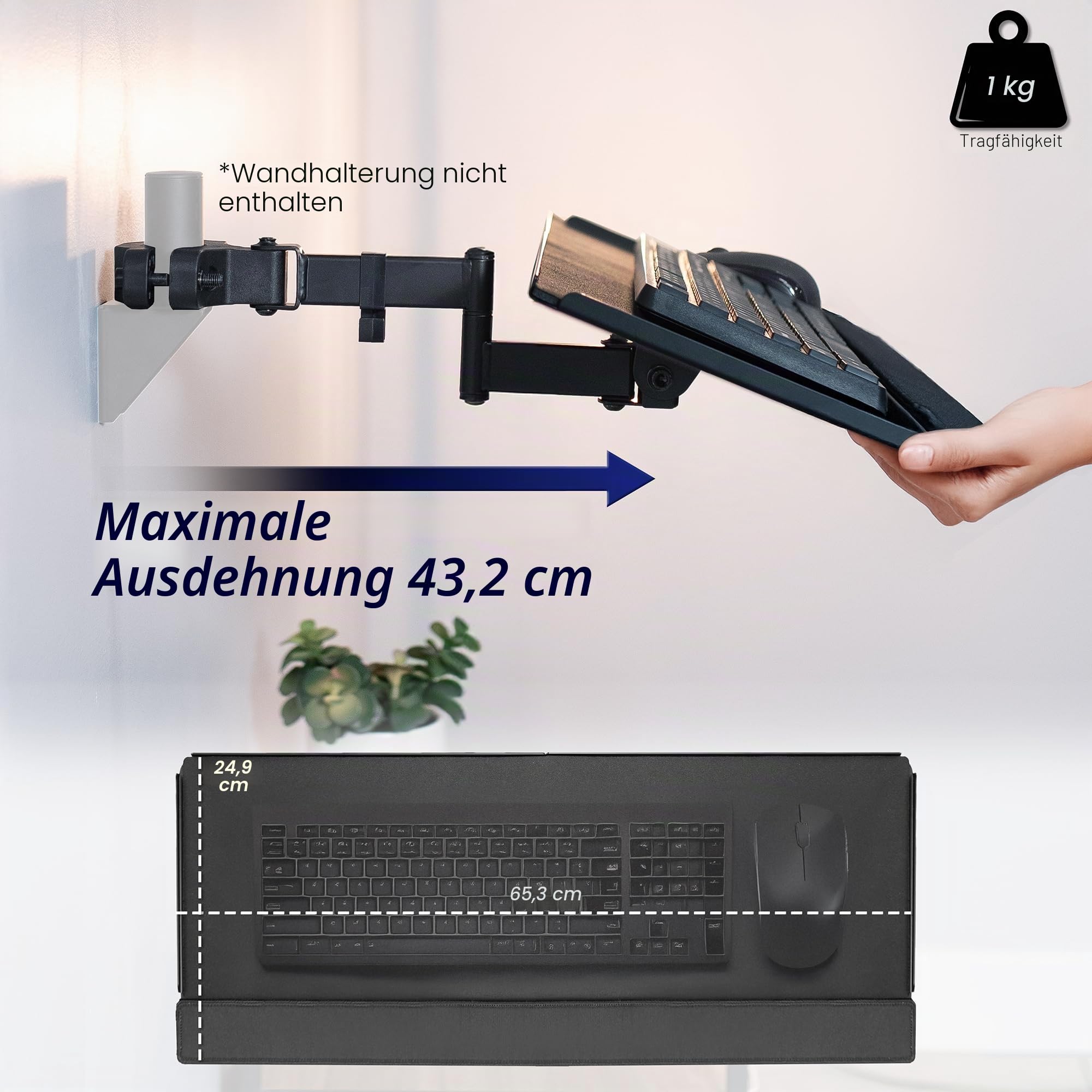 Vivo, Universal, Tastatur- und Mausablage mit Stangenmontage, 66 cm, 360-Grad-Drehung, neutrale Schreibposition, schwarz, Mount-POLEKB
