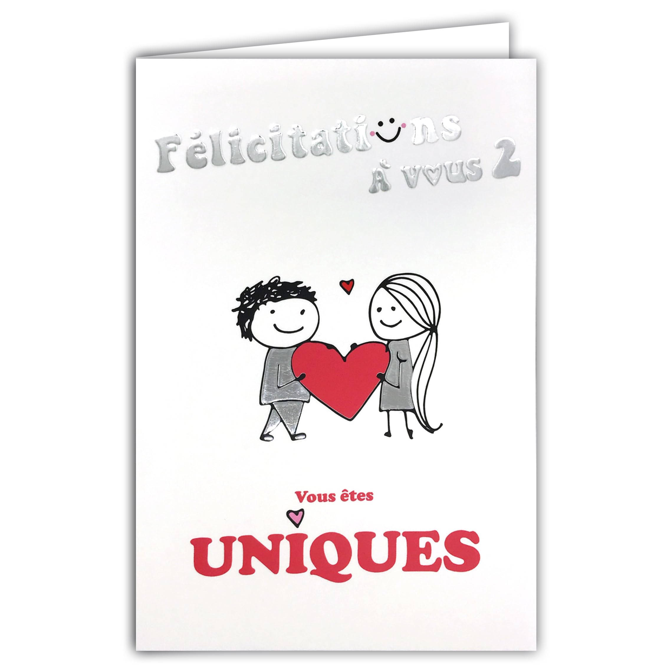 69-9046 Congratulations to You 2 Card for Union PACS Engagement Wedding + Envelope 12 x 17.5 cm Illustration Straight Couple Shiny Silver Holding a Heart Design
