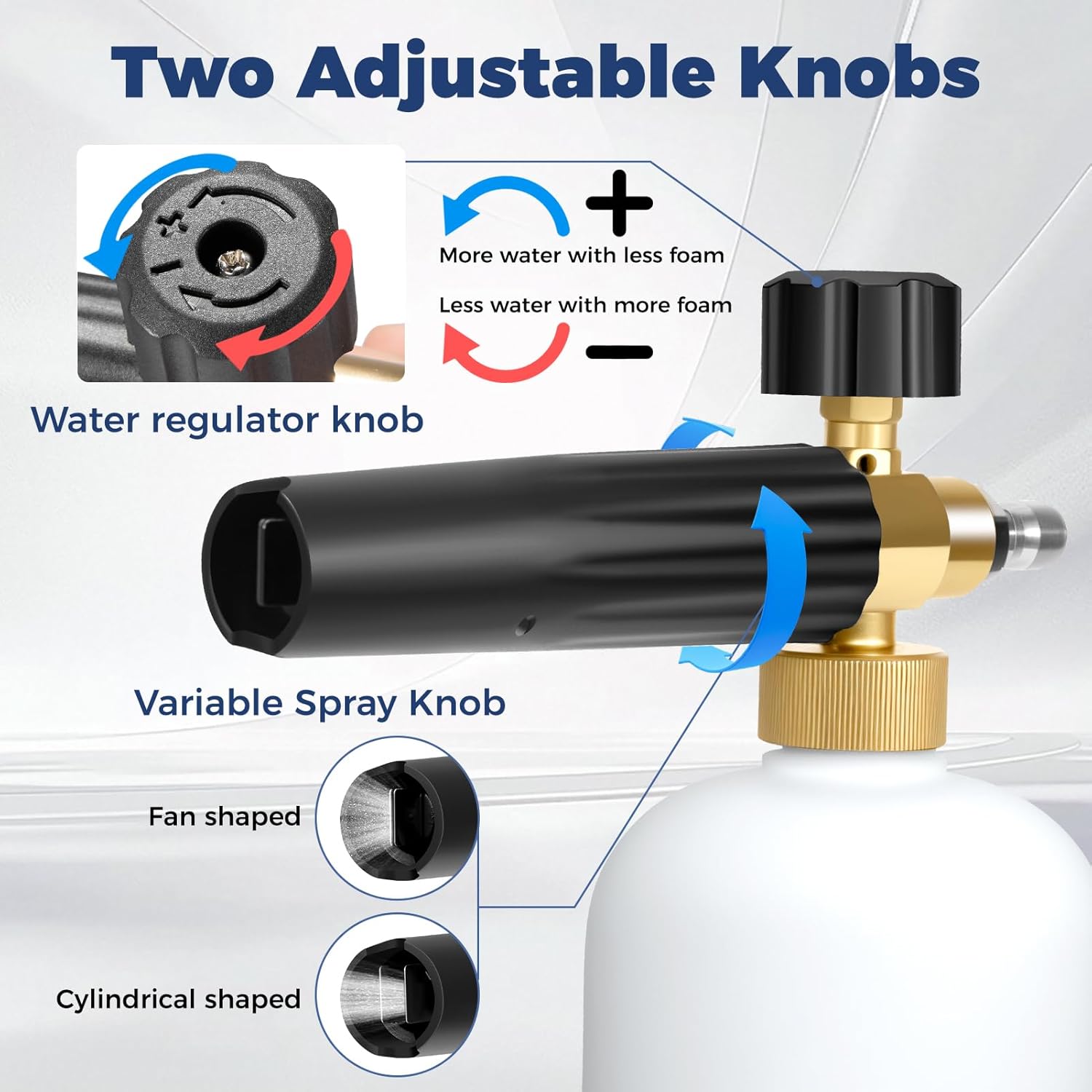 Foam Cannon Dual Connector for Pressure Washer, Car Wash Foam Gun Kit 1/4 Inch Quick Connector, Adjustable Soap Cannon with 5 Pressure Washer Nozzle Tips, Adapter, 1 Liter, A Fluorescent Green Glove