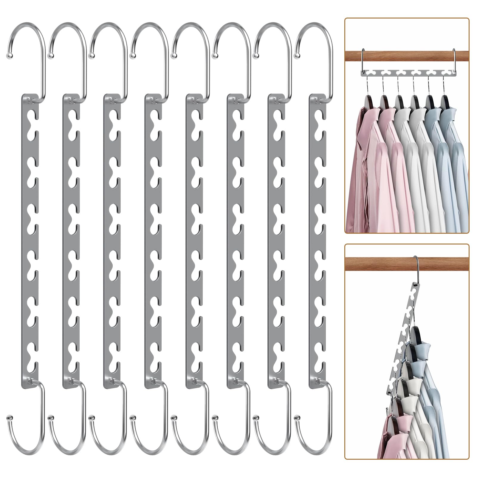 Sindax White 8Pcs Magical Space Saving Hangers, Stainless Steel Hangers For Clothes, Portable Closet Wardrobe Storage Organiser For Trouser Coat And Suits