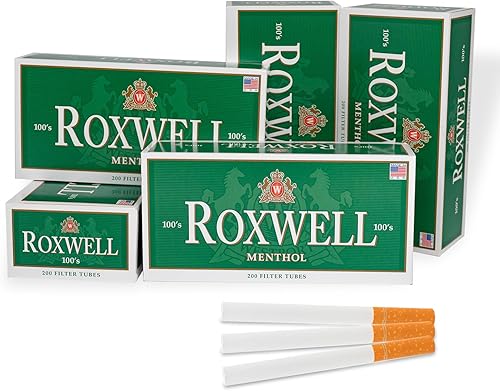Roxwell - Tubos para cigarrillos con filtros de mentol, sabor suave, 3.937 in (1000 tubos - 5 cajas) Roxwell - Tubos para cigarrillos con filtros de mentol, sabor suave, 3.937 in (1000 tubos - 5 cajas)