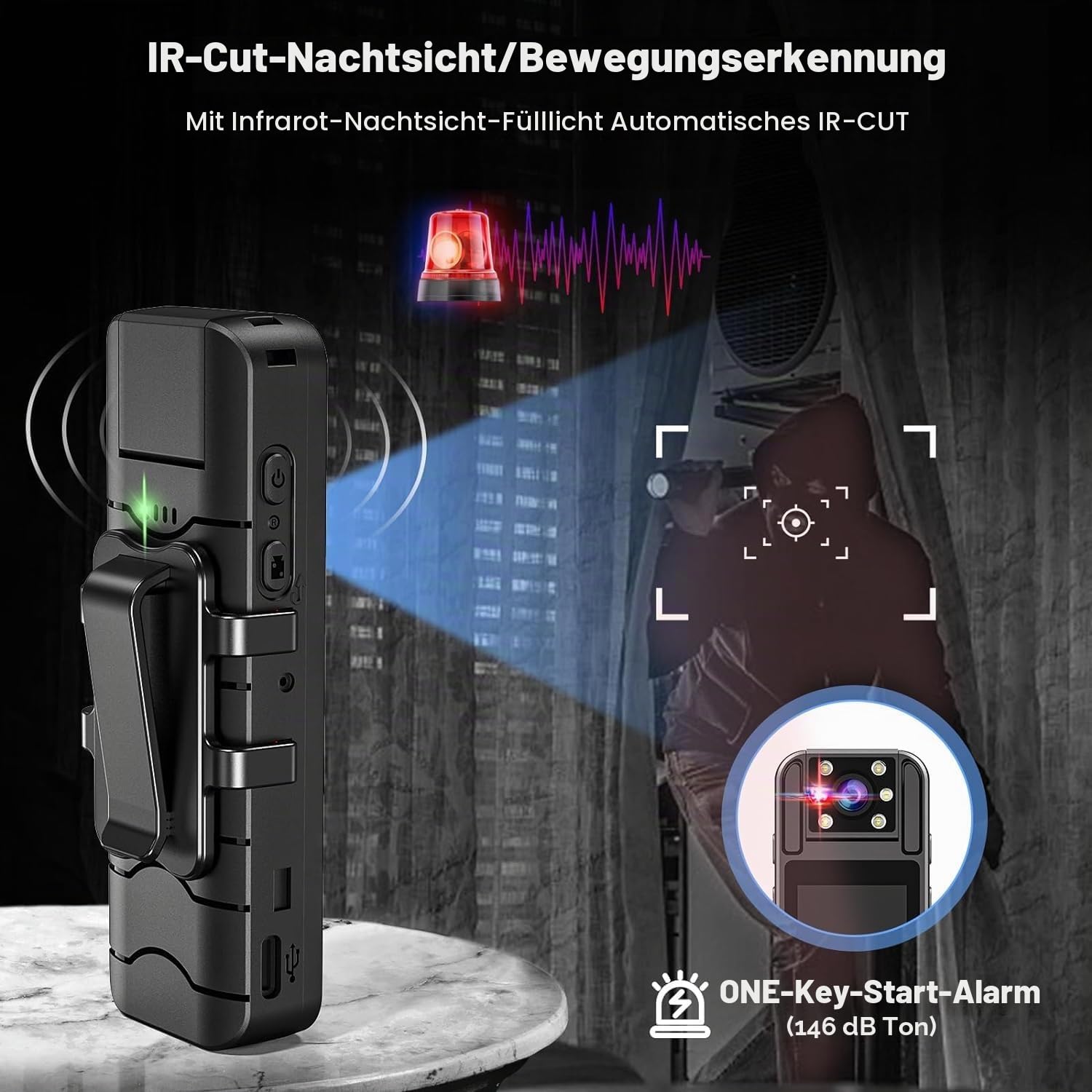 kaysunlink Körperkamera mit Audio- und Videoaufnahme, 1080P FHD, Mini-Polizei, tragbar, klein, persönlicher Camcorder, Sport, Action, Outdoor-Videorecorder (128 GB)
