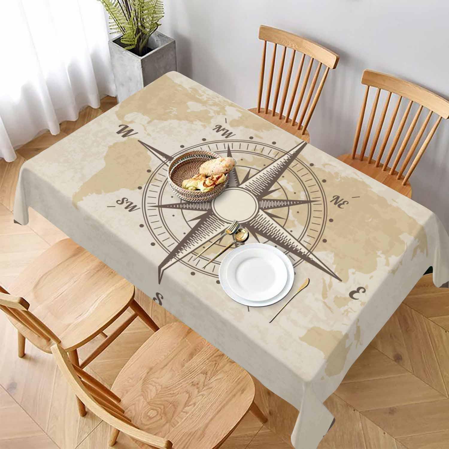 LoLo UoUo Compass Table Cloth for Rectangle Table 60x84 Inch Old World Map Nautical Compass Kitchen Table Cover Decorations for Home Dinner Party