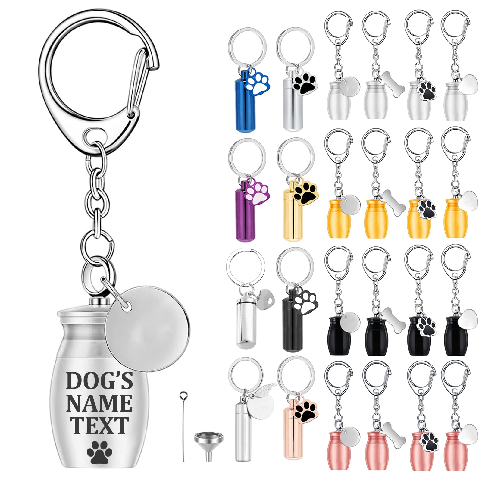 Custom Dog Urns for Ashes Keyring Engraved with Dog's Name and Text, Personalised Keyring Mini Pet Urns for Dogs Ashes, Cat Urn Dog Ashes Keepsake, Stainless Steel Pet Urn, Pet Memorial Gifts (D-01)