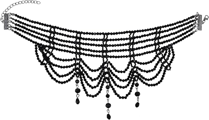 White/Black Gothic Baroque Style Womens Choker Necklace Statement Crystal Tassel Beads Alloy Classic Necklace Jewelry Party Gift for Women