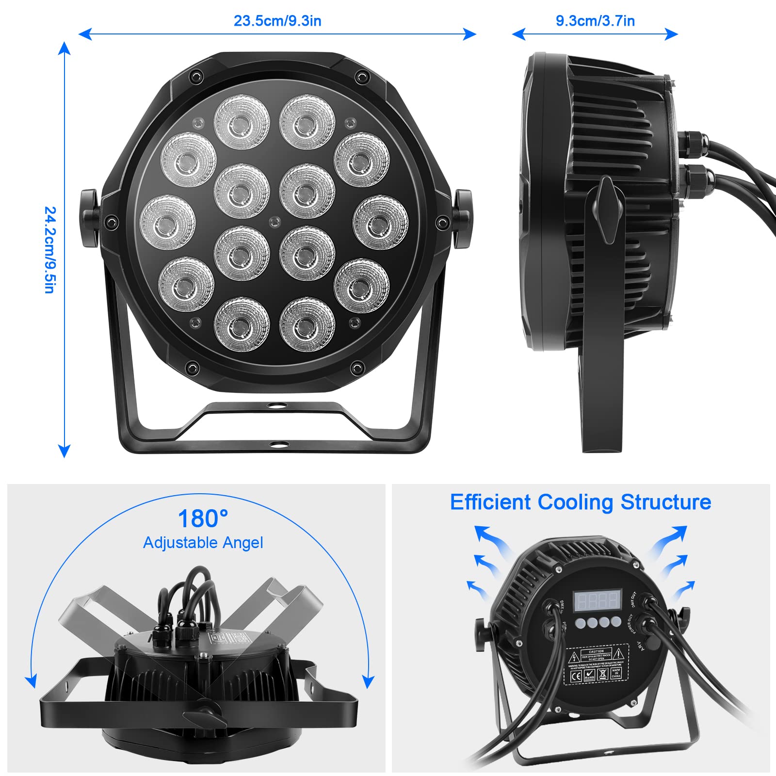 U`King 4PCS 70W Exterieur Par LED IP65 Etanche, RGBW 14 LED Lampe De Scene Avec Câble Imperméable, Projecteur De Scene Pour Mariage Fête Éclairage De Scène Disco Jardin Saison Des Pluies