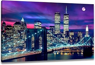 ChaudArt Night New York City Scene Picture Print on Canvas Framed Gallery Wrapped Modern Home and Office Decoration