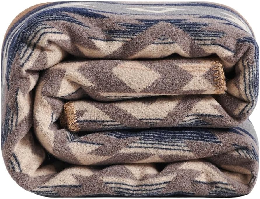 Paseo Road Taos Wool Blend Western Blanket Set, 3 Piece King Brown Geometric Print Aztec Blanket, Southwestern Tribal Indian Modern Rustic Soft Blanket Set with Pillow Shams