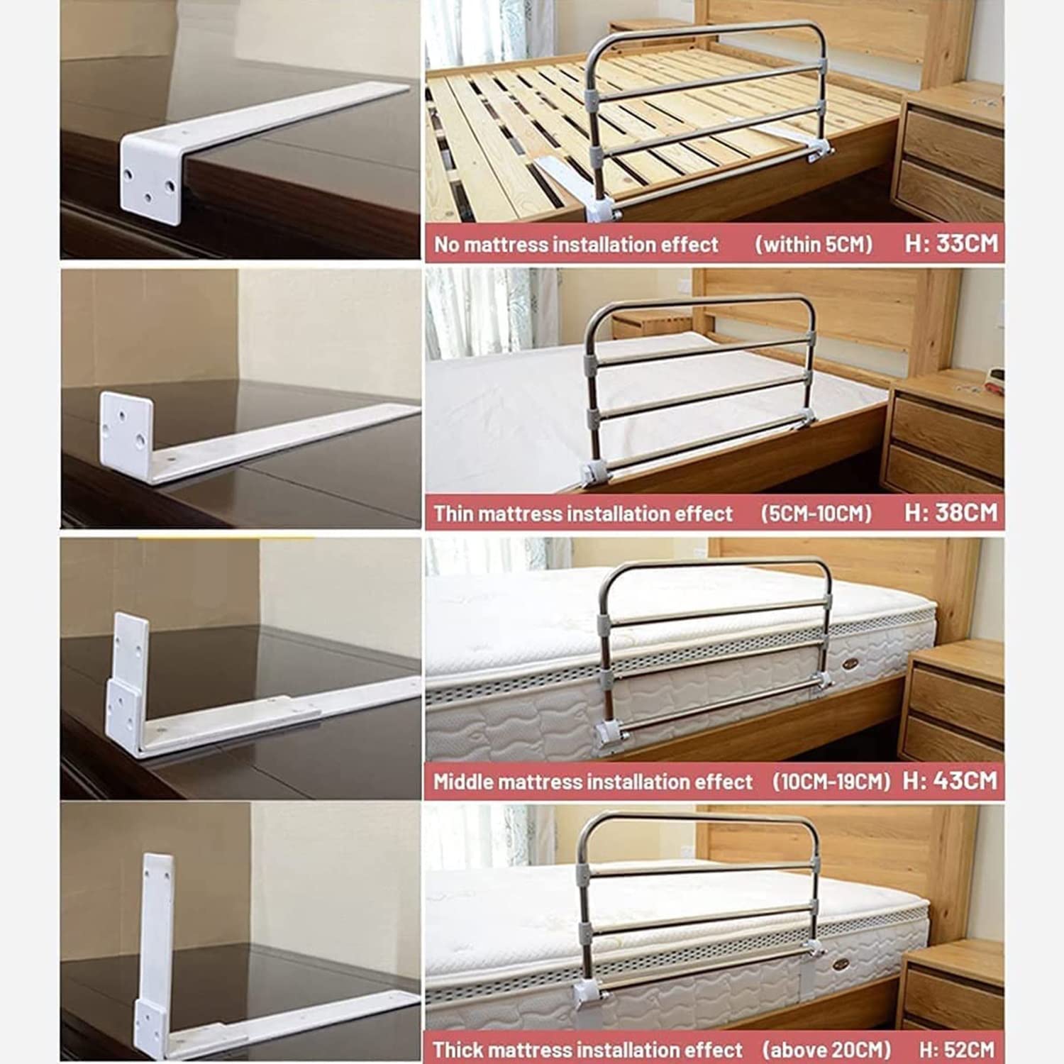 Sponda Letto di Sicurezza, Barra di Protezione anticaduta Pieghevole sul Comodino per Anziani Dispositivo di Assistenza in Piedi per Anziani, Adulti, Incinta, Handicap (60 cm)