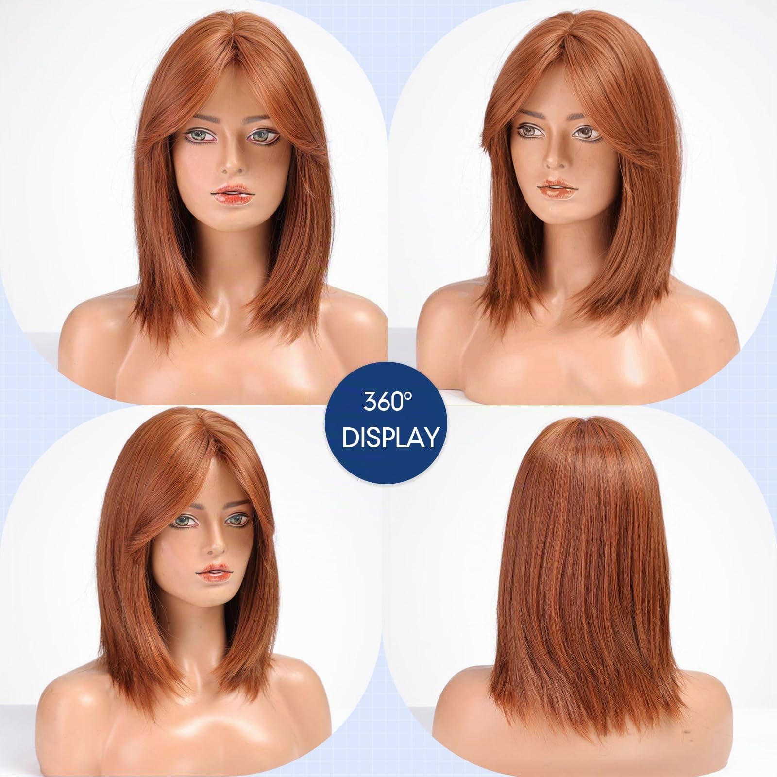 HAIRCUBE Parrucca Donna 16 Pollici Auburn con Tenda Bangs Sintetica Onda per Uso Giornaliero e Cosplay