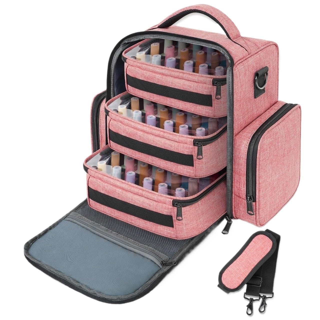 BIOMICE Organizer Nail Polish Organizer Holds 72 Bottles Carrying Case with 3 Removable Pouches Nail Polish Pink