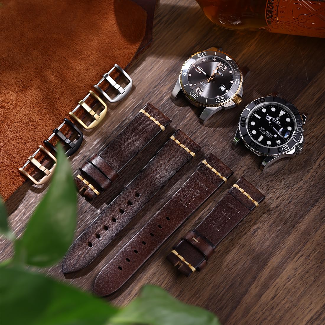 REZERO Cinturini per orologi in pelle, cinturino in pelle conciata, nero/marrone/blu/rosso/verde/grigio, cinturino di ricambio con fibbia nero/argento/oro/oro rosa, per uomini e donne, 18/19/20/21/22