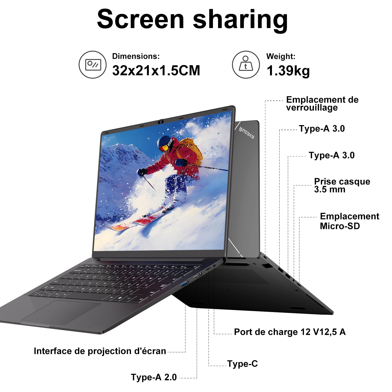 Ordinateur Portable 14 Pouces Celeron N5095 (jusqu'à 2,9 GHz) Win11 8Go 256Go SSD Extension 1To 5G WiFi FHD HDMl PC Portable avec Souris sans Fil qwerty Clavier avec AZERTY Membrane Clavier - Noir-11