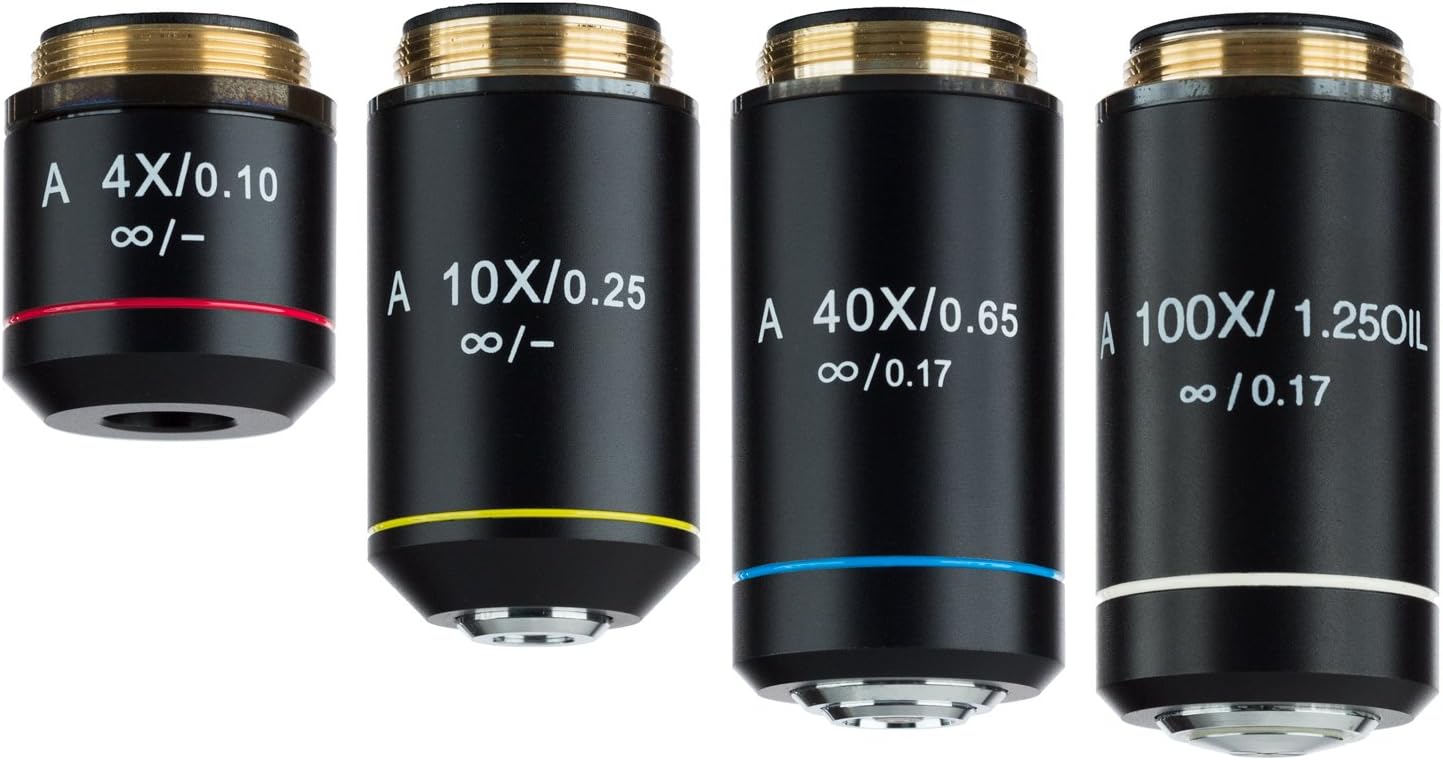 AmScope AX-INF-B Infinity Achromatic Microscope Objective Set with Black Finish