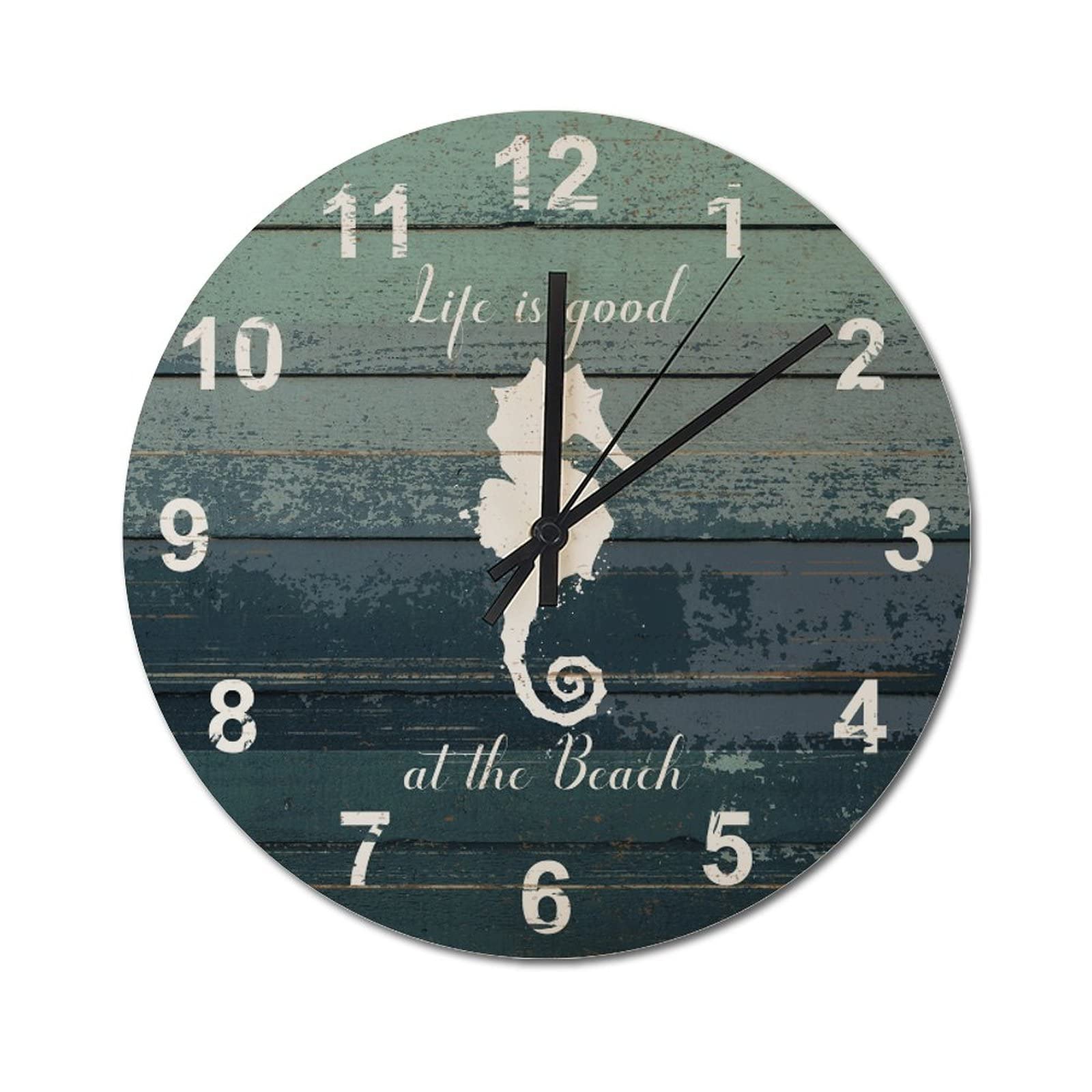 Horloge murale nautique en bois à quartz style rustique 38cm