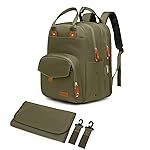 Qualyphant Large Diaper Bag Backpack for Two Kids Twins - Expandable Baby Bag (26-36L), Dual Big Compartments - Includes Changing Pad & Stroller Straps, Unisex Green