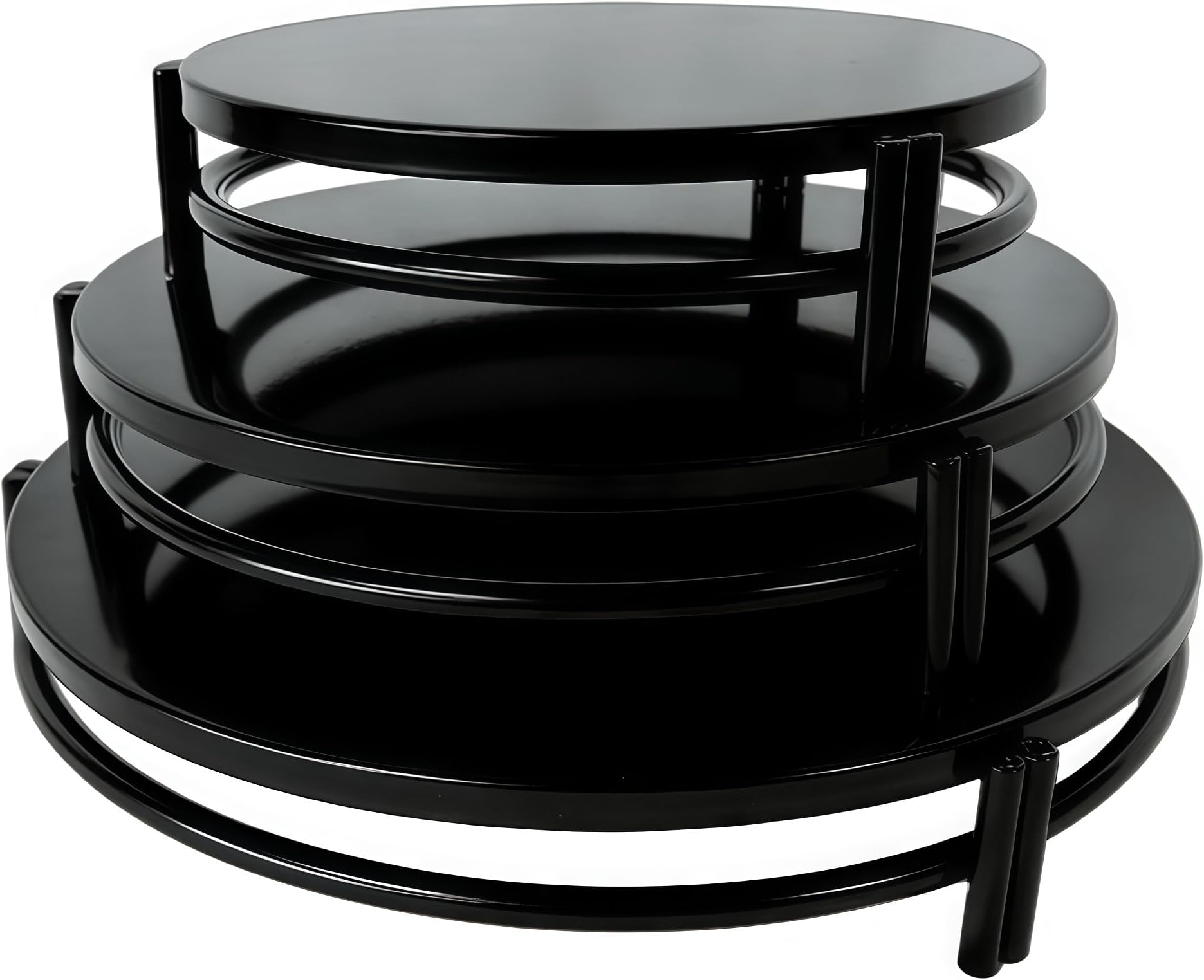3 Pcs Round Nesting Metal Cake Stands Set 8/10/12 inch Metal Cupcake Display Stands Dessert Trays, Table Decoration Cookie Serving Plates, Suitable for Weddings, Birthdays, Parties, 3 Sizes. (Black)