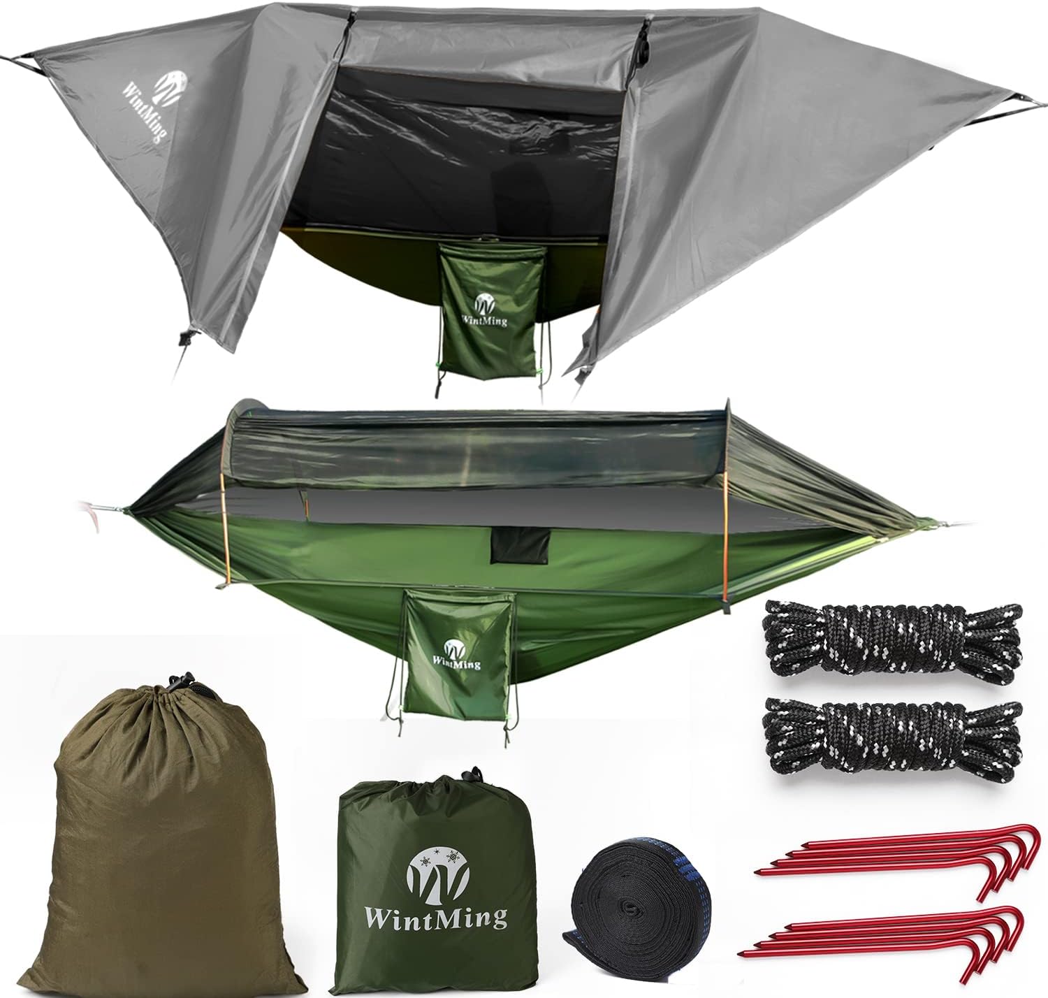 WIYPRQZ Camping Hammock with Mosquito Net and Rain Fly