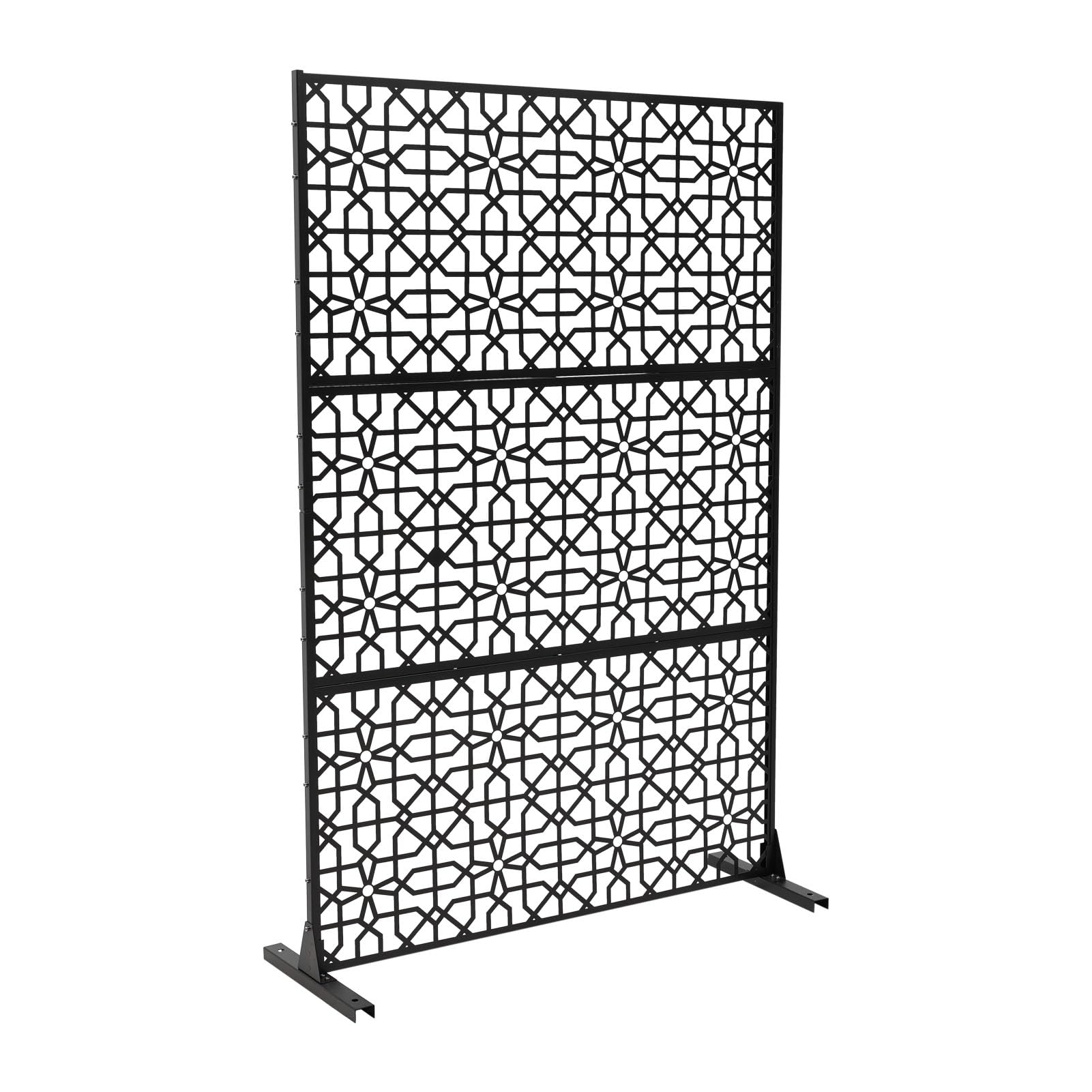 INMOZATA Decorative Privacy Screen with Stand, 183x120cm Freestanding Metal Outdoor Divider, Decorative Fence Screening with Expansion Screws for Garden Patio Pool Hot Tub, Octagonal Shape Pattern