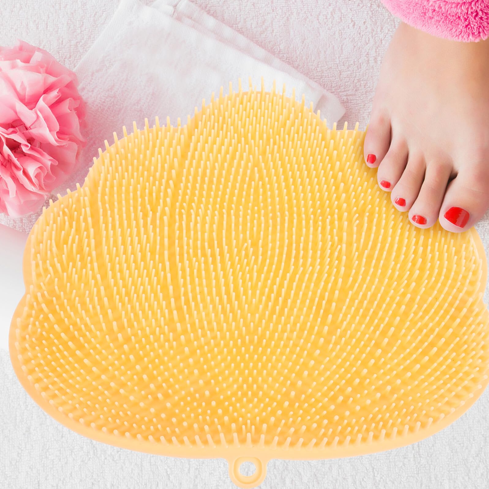 DECHOUS Silikon Fußmassagekissen und Rückenpeeling Matte Rutschfest Vielseitiger Fußschrubber für Dusche und Badewanne Gelb Wandmontierbar Hautschonend für Körperpflege