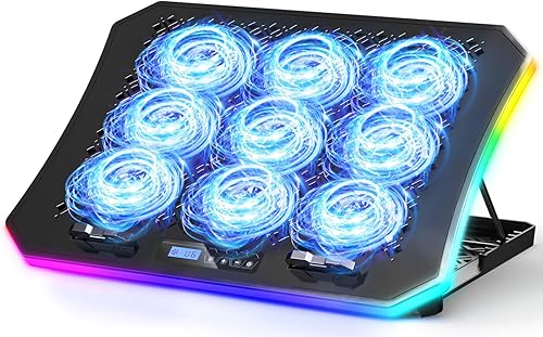 KeiBn Almohadilla enfriadora mejorada para laptop para juegos con 9 ventiladores RGB silenciosos, almohadilla de enfriamiento para portátiles de