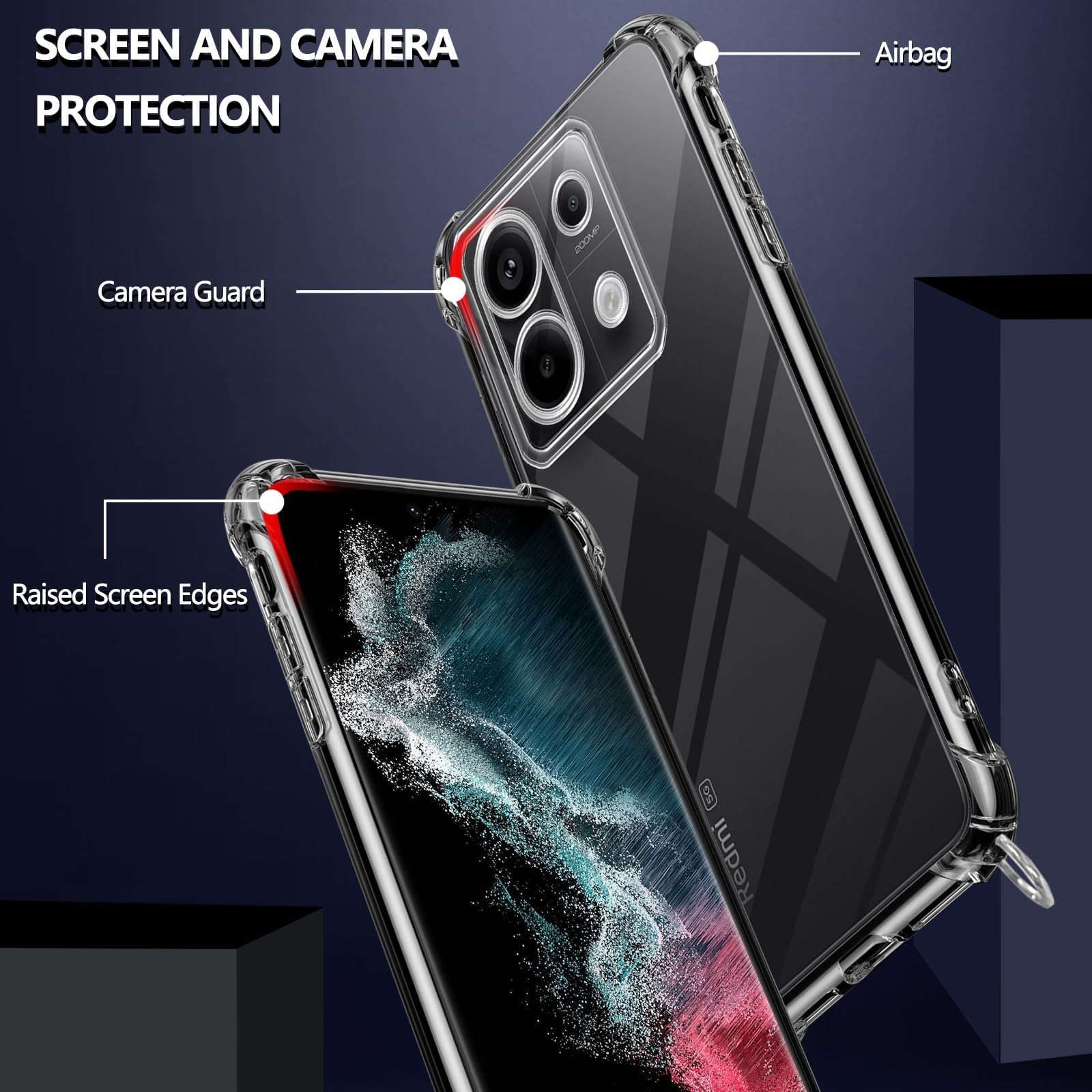 Cover Per Xiaomi Poco X6 5G / Redmi Note 13 Pro 5G Con Cordino, Vetro Temperato E Pennino, Custodia In TPU Trasparente Antiurto, Nera