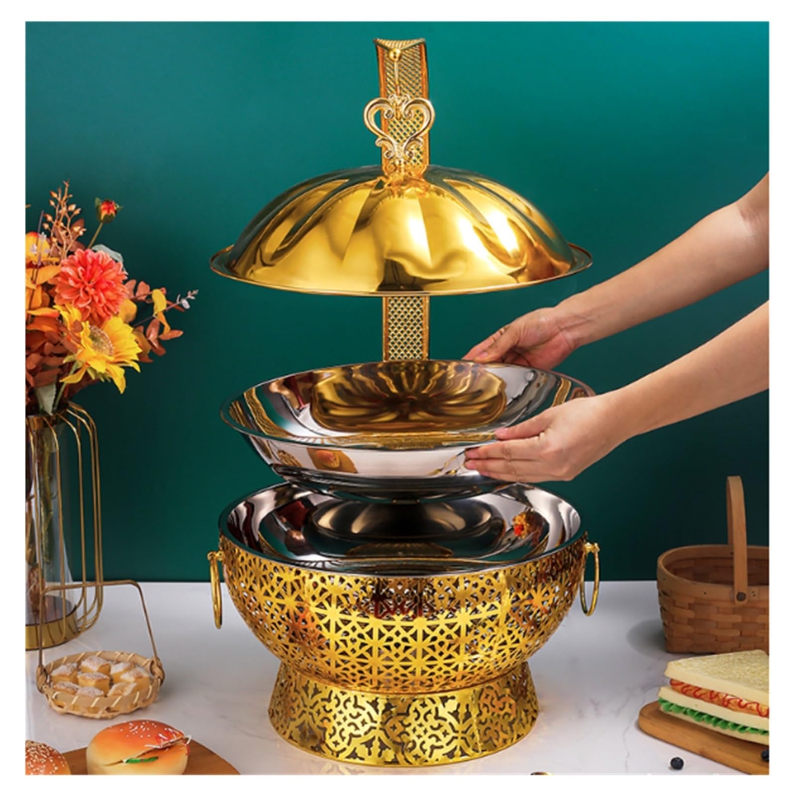 Scaldavivande for Buffet Scaldavivande di Lusso | Elegante scalda buffet scavato for matrimoni, feste, catering ed eventi(8L)