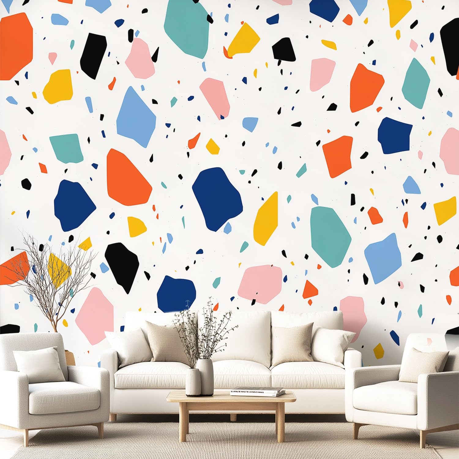 Fresque murale géométrique intissée et lavable pour chambre