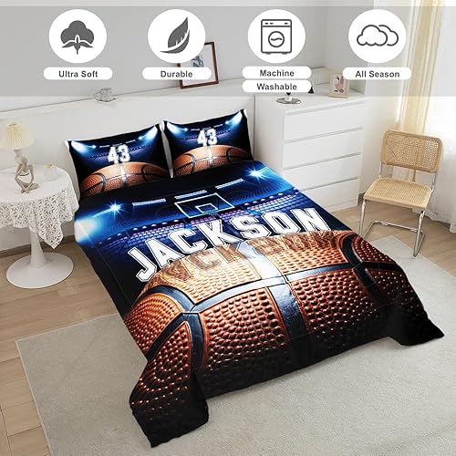Miniatura 2 de Juego de edredón de baloncesto personalizado para niños y adolescentes, ropa de cama de estadio de baloncesto, decoración de dormitorio, juego de