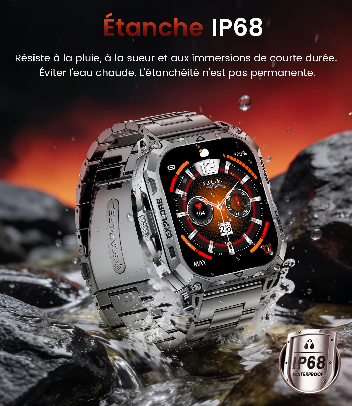 FITFLEX Montre Connectée Homme avec 1000mAh/2.01" HD Grand Écran Militaire Smartwatch avec Appel Bluetooth,Moniteur de Fréquence Cardiaque/Sommeil/120 Modes Sportifs, IP68 Étanche Android iOS,Noir