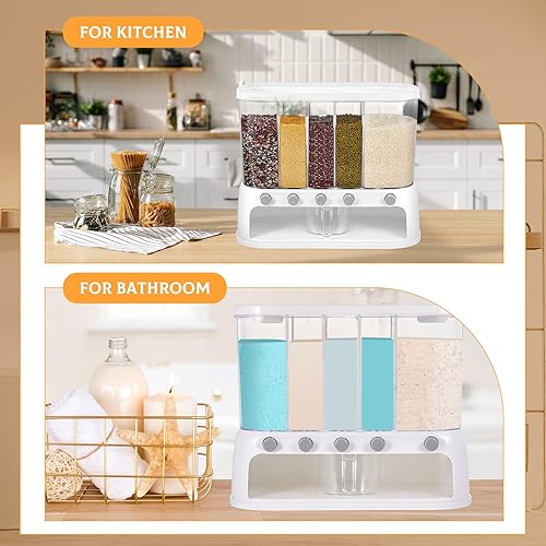 Miniatura 6 de Mifoci Dispensador de cereales para encimera de granos de frijol, dispensador de alimentos secos con taza medidora de 22 libras, recipiente