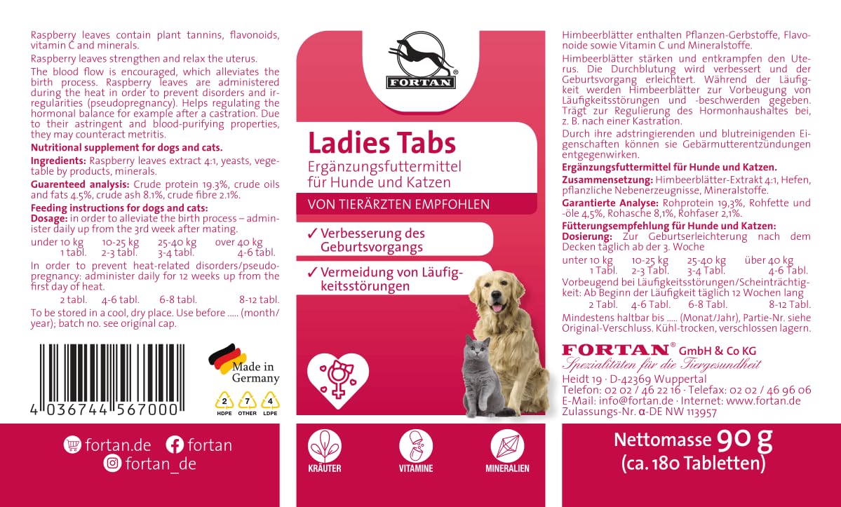 Fortan Ladies Tabs für Hunde und Katzen – Ergänzungsfuttermittel für besondere Ernährungsbedürfnisse