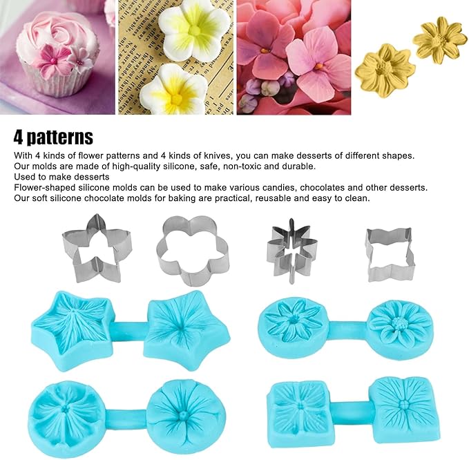 Molde de Silicona para Flores, 4 Sets con Cortadores para Hornear miniatura 3