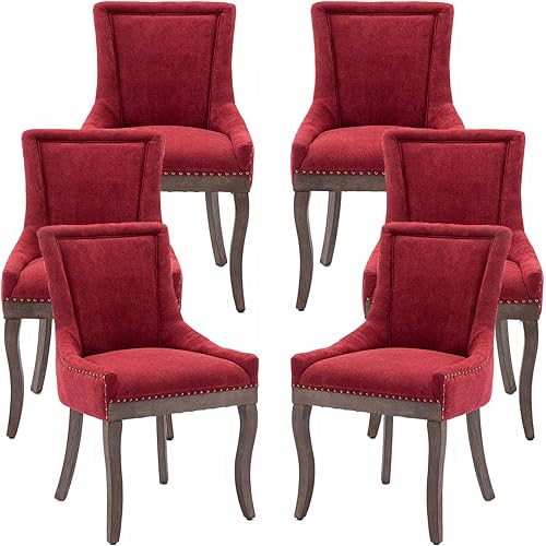 Miniatura 34 de Sillas de Comedor - Juego de 4 sillas de comedor modernas, tapizadas de tela con respaldo alto con ribete de cabeza de clavo y patas curvadas de 01