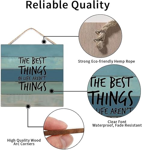 Vista 3 de Letrero de madera de estilo rústico de 16 x 16 pulgadas, con citas inspiradoras de las mejores cosas de la vida no son cosas, placa de madera