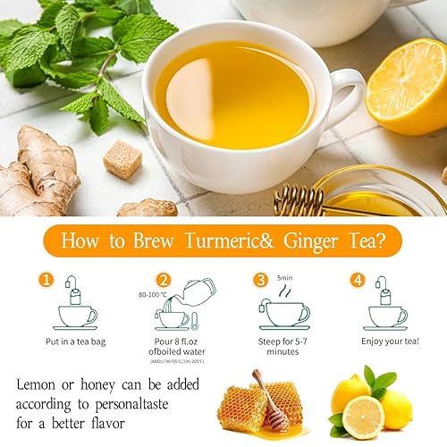 Miniatura 4 de 150 bolsas de té de cúrcuma, jengibre y canela, 100% ingredientes naturales, mezcla de cúrcuma, jengibre, té de hierbas en polvo de canela, bolsas