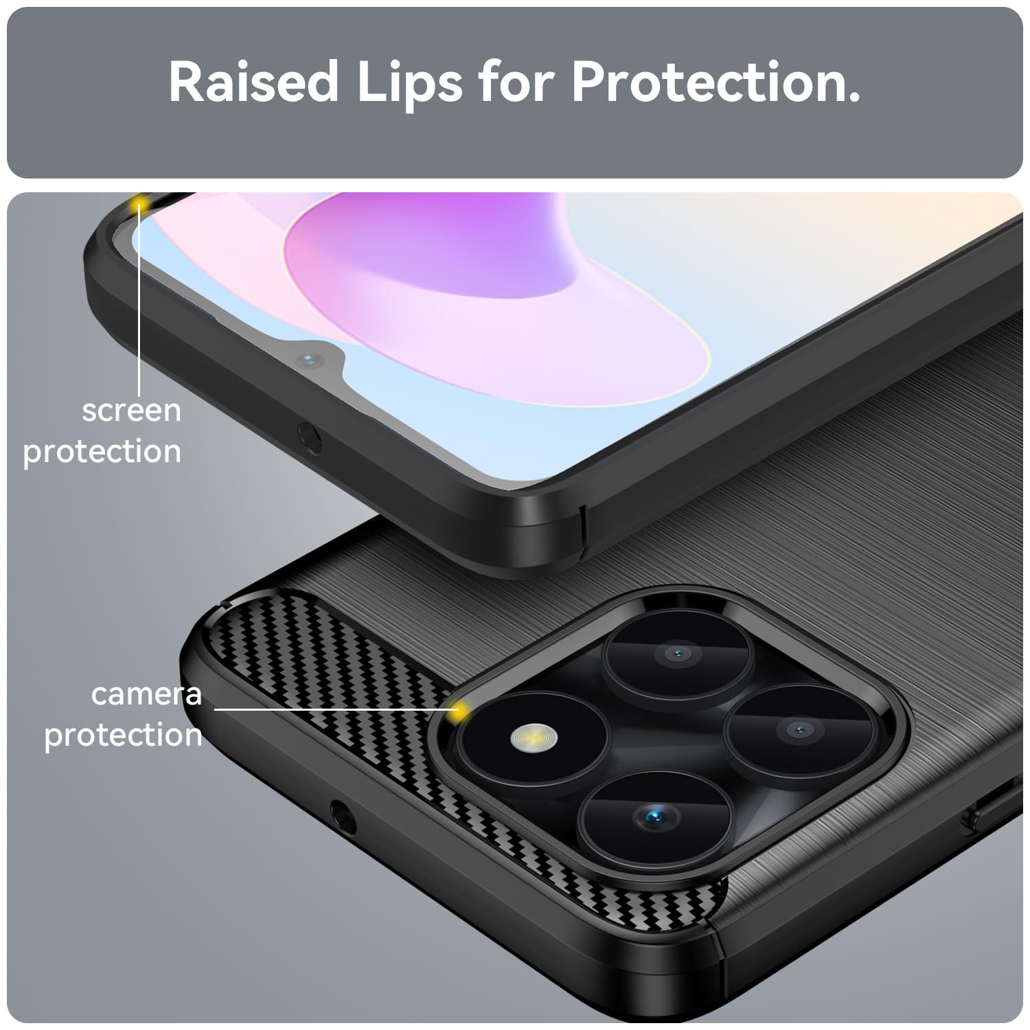 LCEHTOGYE Cover per Honor X6A + Pellicola Protettiva in Vetro Temperato,Nero Custodie Morbido Silicone Case Ultra Sottile TPU Custodia per Honor X6A (6,56) - KE110